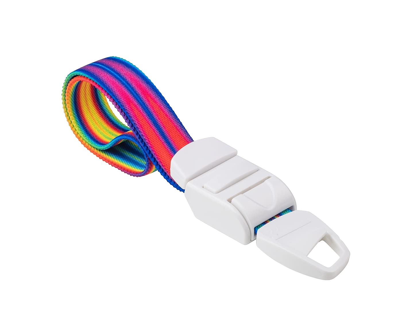 MEDICININIS TURNIKETAS su įvairiaspalviu / abstrakčių ryškių raštų dirželiu ir balta sagtele.