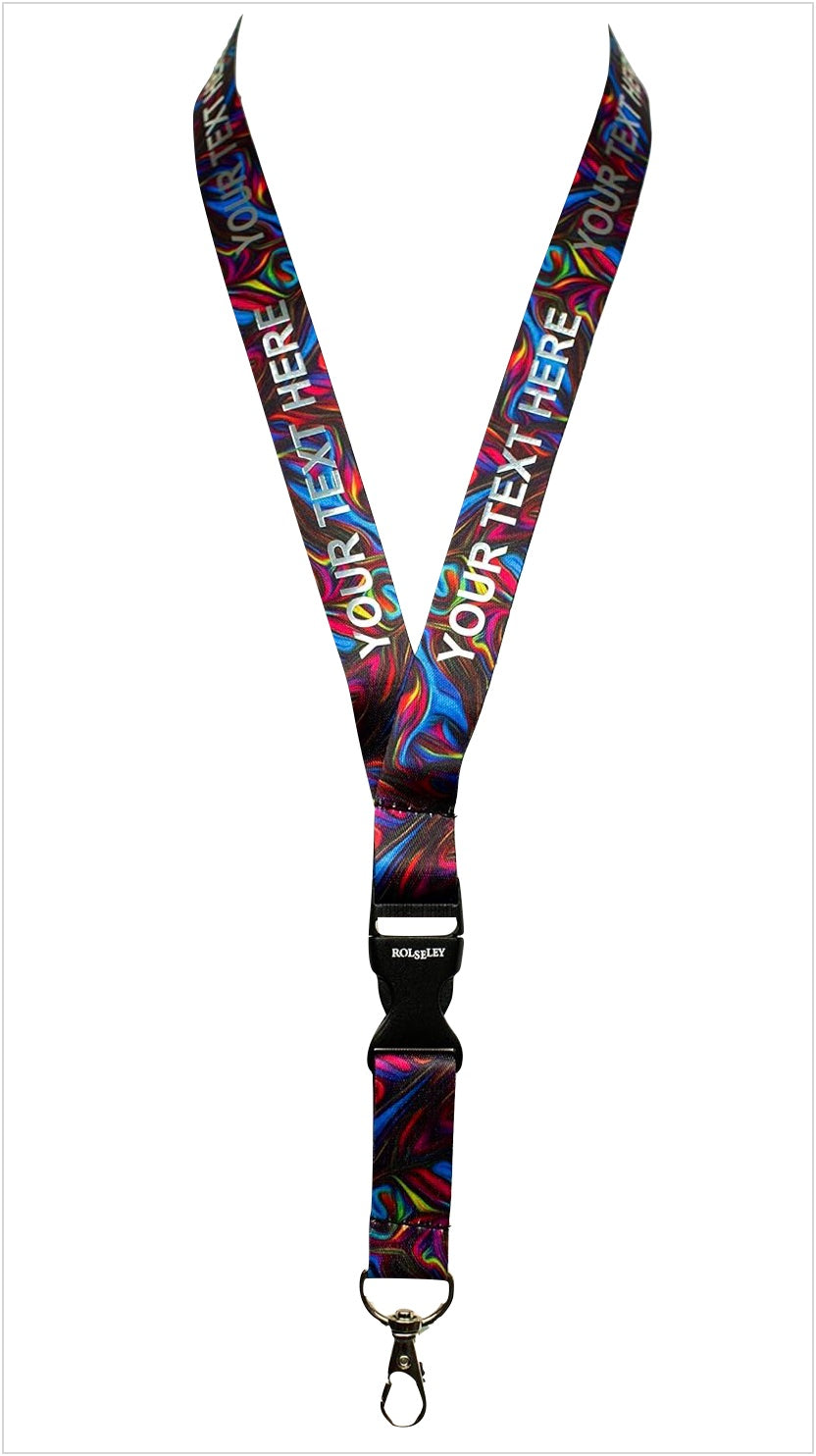 Spalvų srauto raštų kaklajuostė su Jūsų tekstu baltame fone