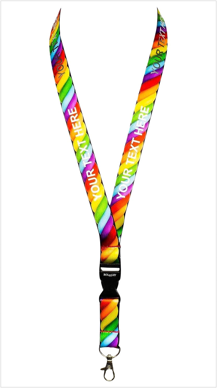 Vaivorykštinių virvės raštų kaklajuostė su Jūsų tekstu baltame fone