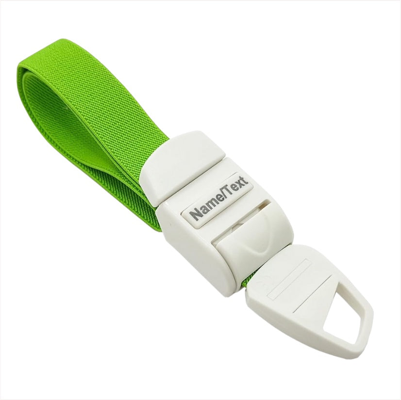 Šviesiai žalios spalvos juostelės medicininis turniketas su jūsų užrašu iš priekio