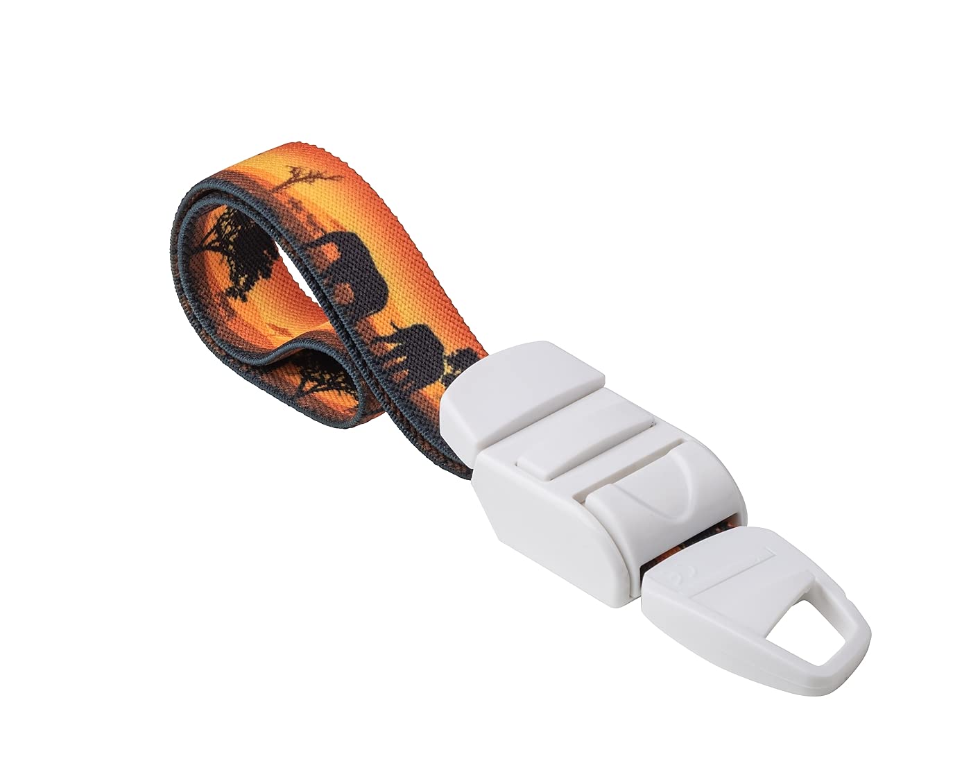 MEDICININIS TURNIKETAS su dramblių ir saulėlydžio raštų dirželiu ir balta sagtele