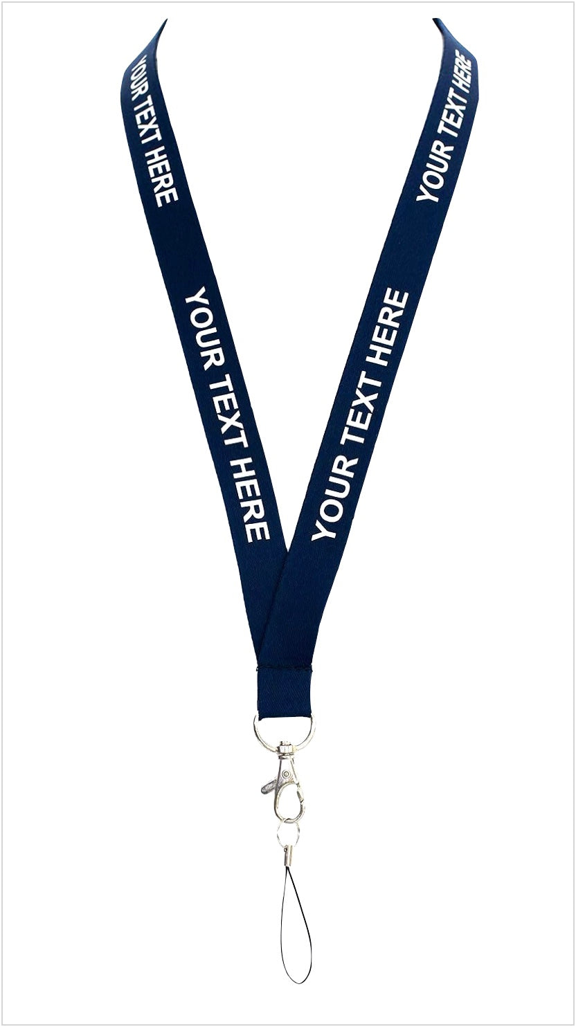 Tamsiai mėlynos spalvos kaklajuostė su Jūsų tekstu