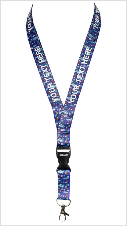 Violetinė medicininių raštų kaklajuostė su Jūsų tekstu baltame fone