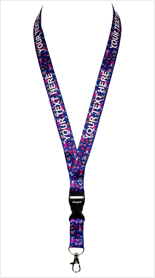 Violetinė zuikučių raštų kaklajuostė su Jūsų tekstu baltame fone