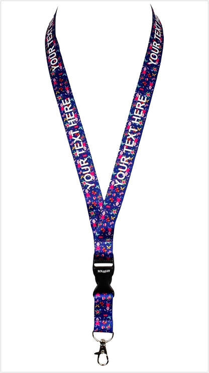 Violetinė zuikučių raštų kaklajuostė su Jūsų tekstu baltame fone