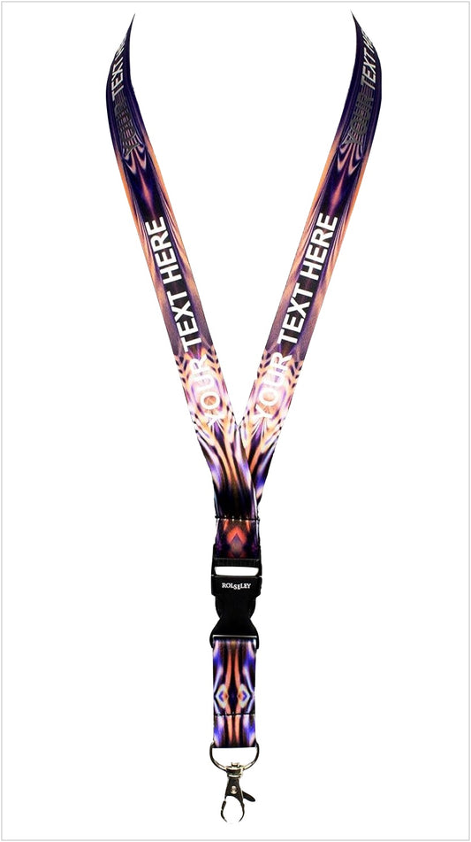 Violetinių plazmos raštų kaklajuostė su Jūsų tekstu baltame fone