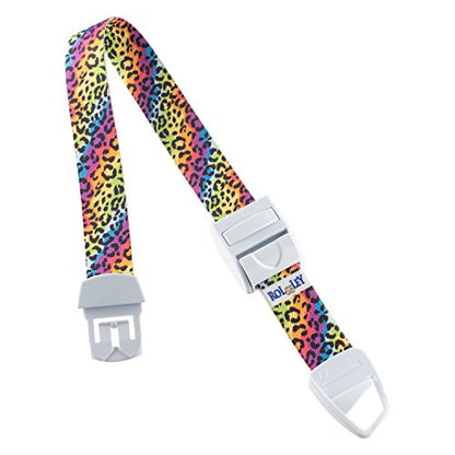MEDICININIS TURNIKETAS su vaivorykštės spalvų leopardo raštų dirželiu ir balta sagtele.