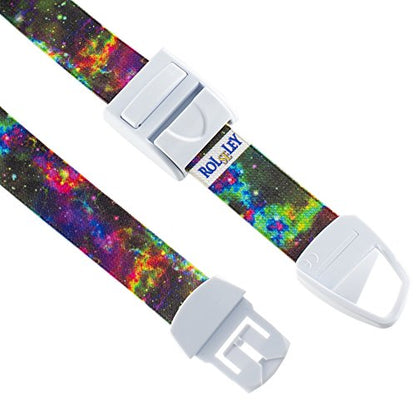 MEDICININIS TURNIKETAS su įvairiaspalviu galaktikos raštų dirželiu ir balta sagtele. 